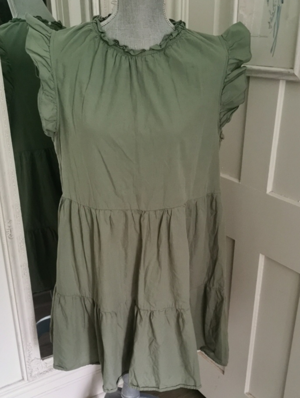 SHEIN Olive Green Ruffled Sleeve Tiered Tunic